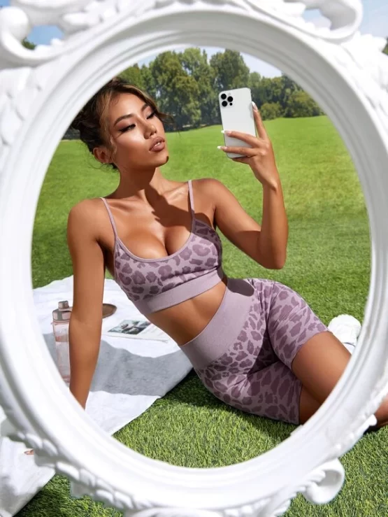 Seamless Leopard Print Sports Bra & Sports Shorts