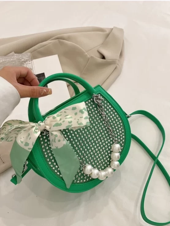 Studded & Faux Pearl Adjustable Saddle Decor Bag