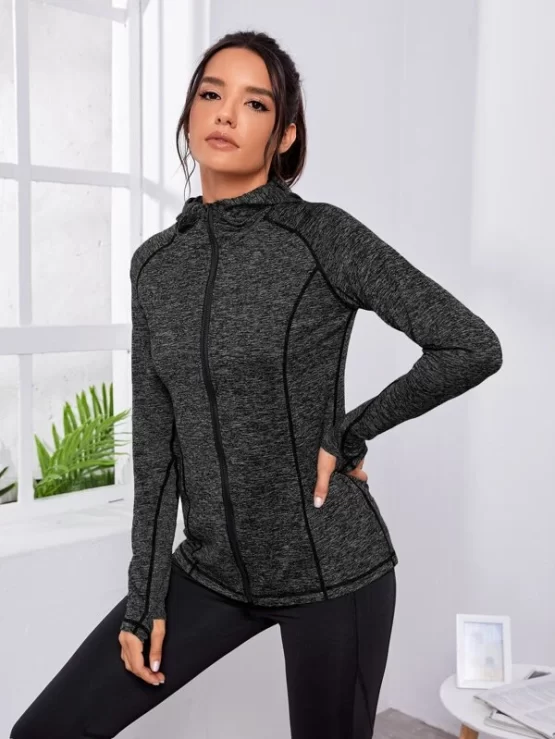 Space Dye Thumb Holes Hooded Sports Jacket