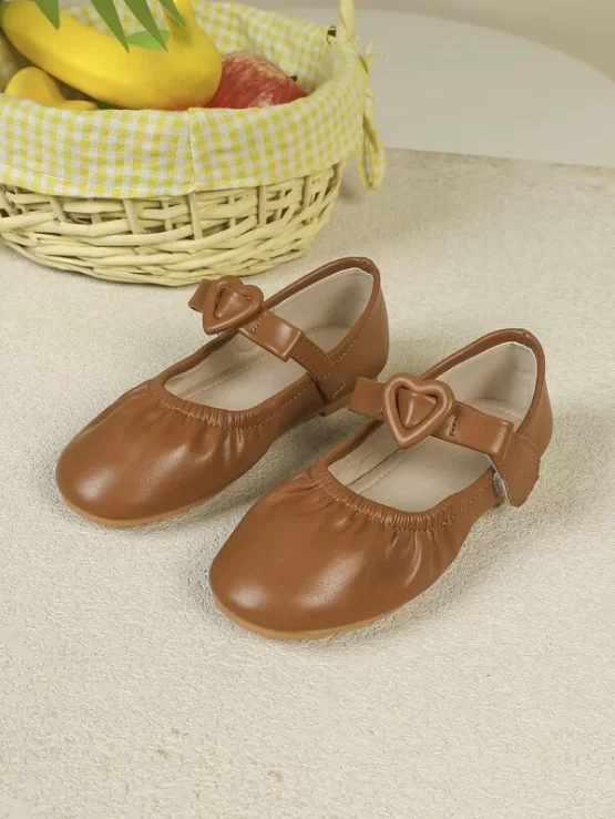 Girls Heart Decor Ruched Detail Mary Jane Flats