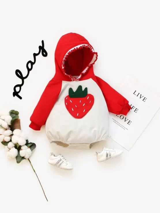 Peninsula Baby Strawberry Patch Hooded Overall Bodysuit