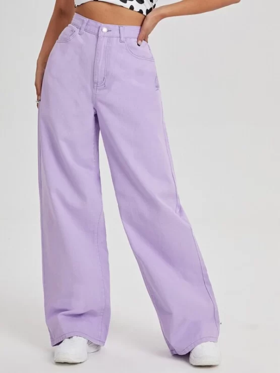 High-Rise Zipper Fly Button Front Wide Leg Jeans