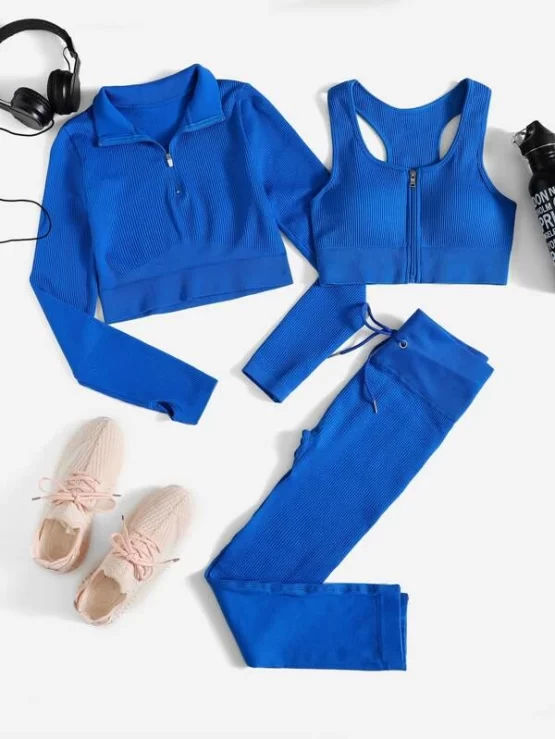 Three Pieces Seamless High Stretch Sports Set