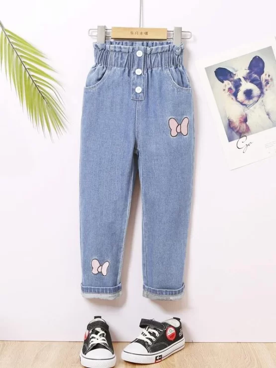 Toddler Girls Bow Embroidery Straight Leg Jeans