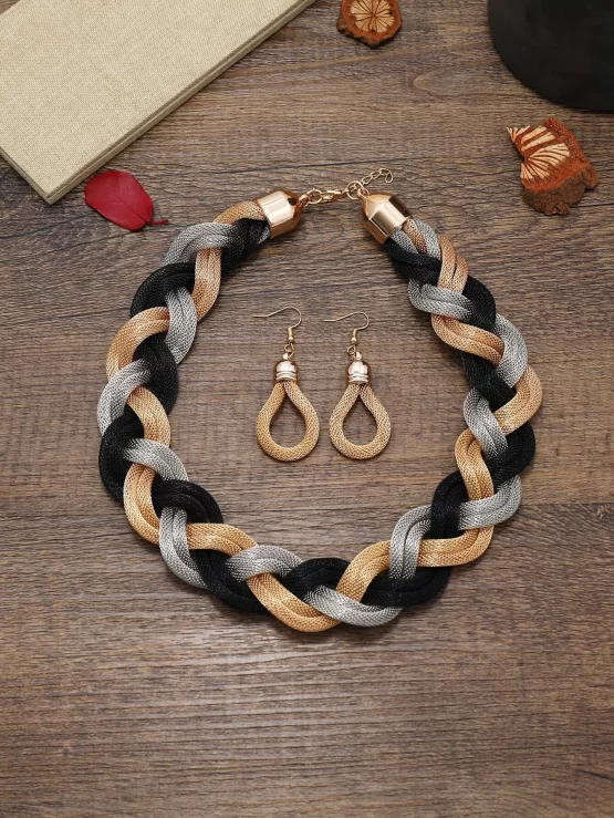 EMERY ROSE Color Block Braided Necklace & Earrings