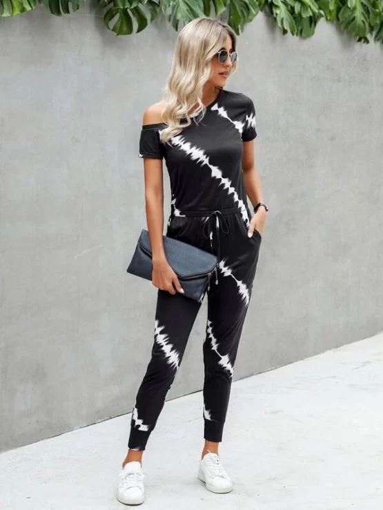 Tie Dye Knot Asymmetric Neck Front Jumpsuit