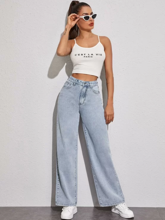 Acid Wash High-Rise Button Fly Wide Leg Jeans - Image 3