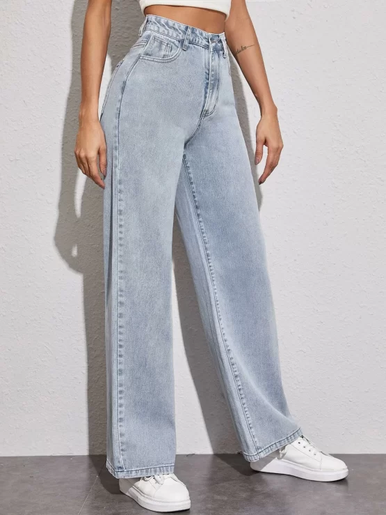 Acid Wash High-Rise Button Fly Wide Leg Jeans - Image 2