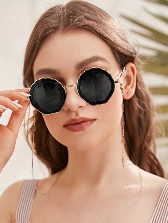 Hollow Out Copper One Piece Leaf Glasses Chain - Image 3