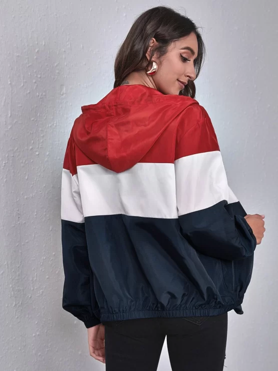 Pocket Side Color Block Wind Hooded Jacket - Image 3