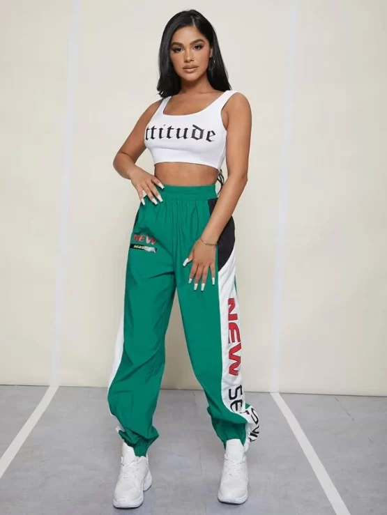 Letter Graphic Tank Top & Carrot Pants Set - Image 2