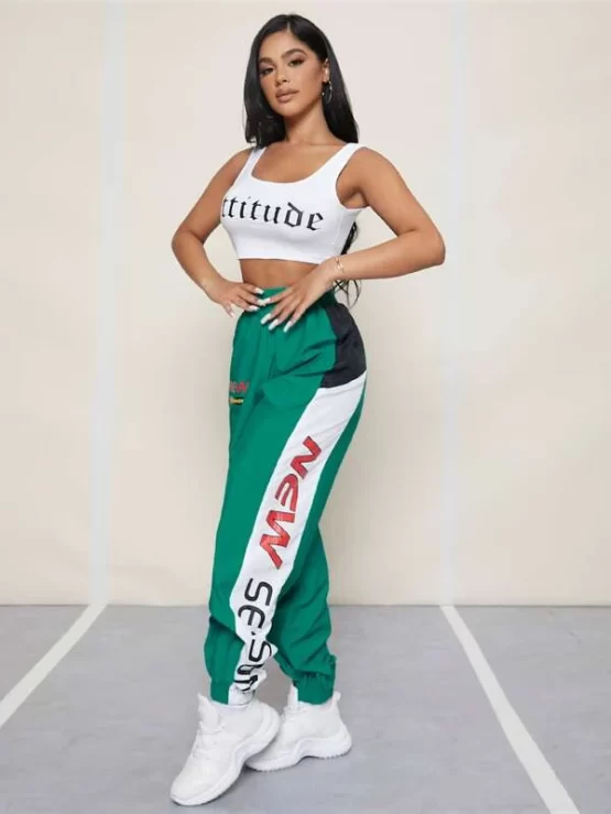 Letter Graphic Tank Top & Carrot Pants Set - Image 3