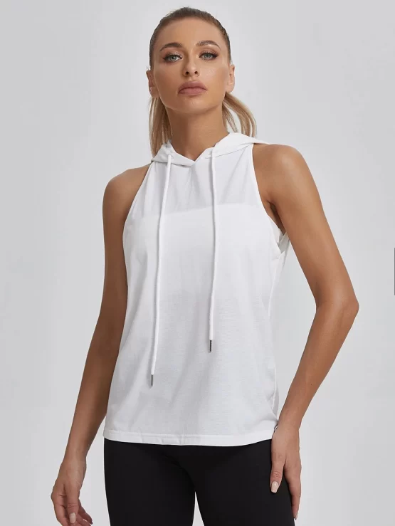 Open Back Drawstring Hooded Sports Tee - Image 2