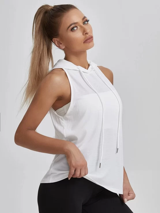 Open Back Drawstring Hooded Sports Tee - Image 3