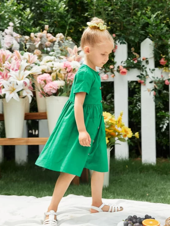 Toddler Girls Pocket Button Front Cami Dress - Image 3