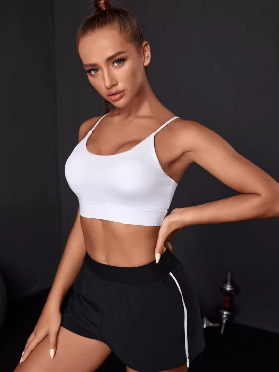 Light Support Solid Cut Out Back Sports Bra - Image 2