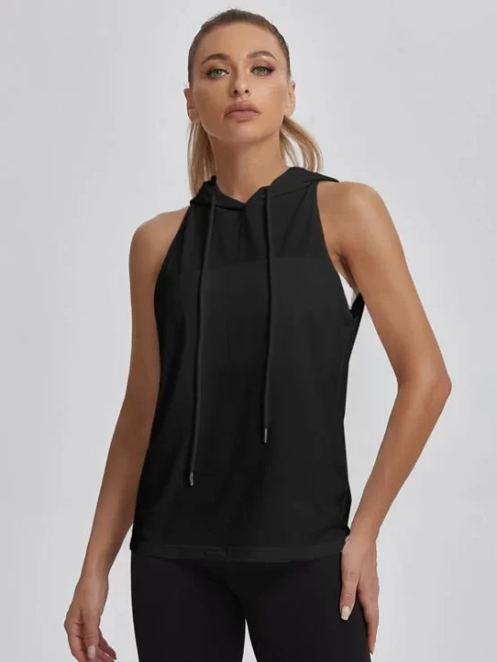 Open Back Drawstring Hooded Sports Tee - Image 5