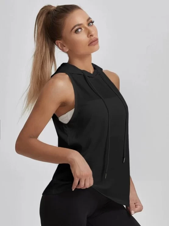 Open Back Drawstring Hooded Sports Tee - Image 4