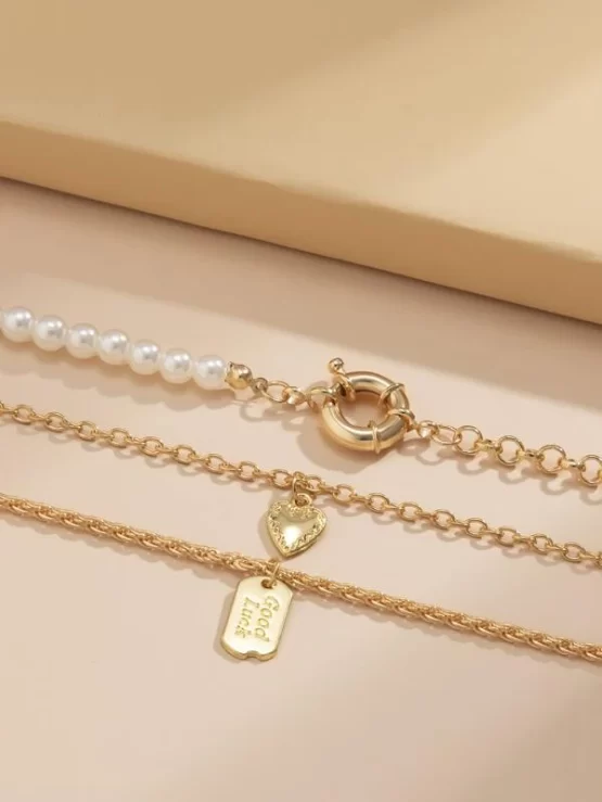 Three Pieces Heart Faux Pearl Decor Necklace - Image 3