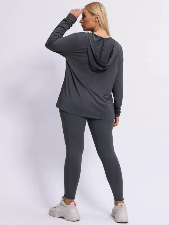 Plus Solid Sports Thumb Holes Hoodie & Leggings - Image 3