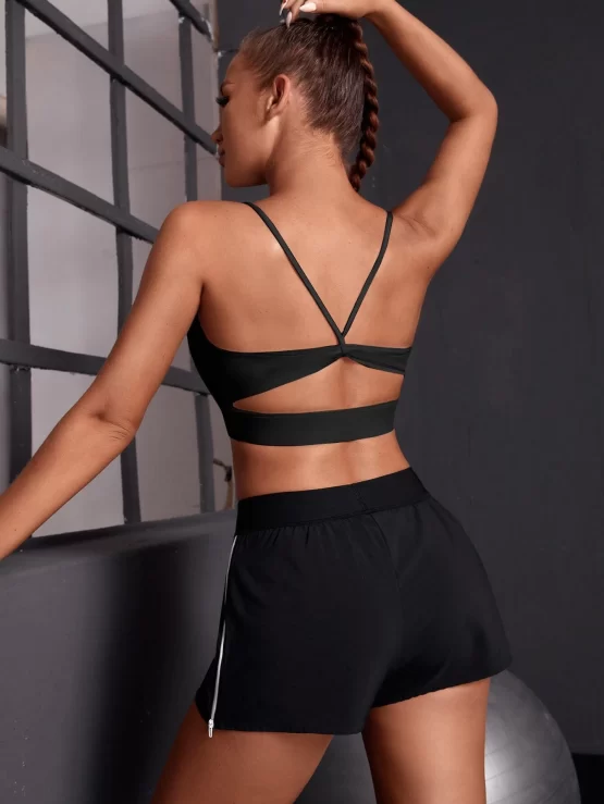 Light Support Solid Cut Out Back Sports Bra - Image 6