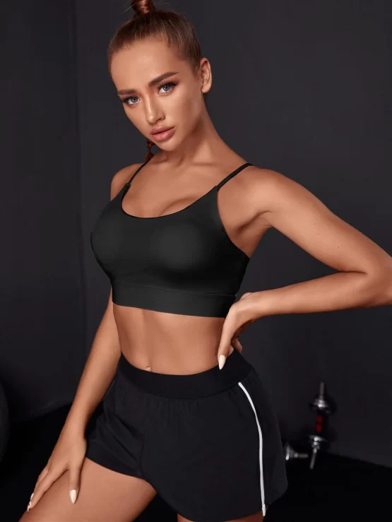 Light Support Solid Cut Out Back Sports Bra - Image 7