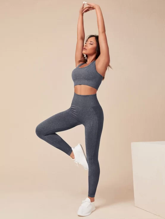 Seamless High Stretch Contrast Fishnet Sports Set - Image 7