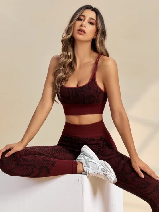 Quick-Drying Seamless High Stretch Snakeskin Print Sports Bra & Leggings - Image 2