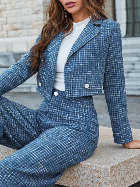 Lapel Neck Double Button Blazer & Wide Leg Pants - Image 2
