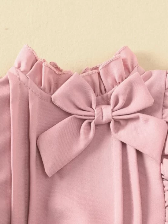 Baby Eyelet Embroidery Flounce Bow Front Sleeve Dress - Image 3