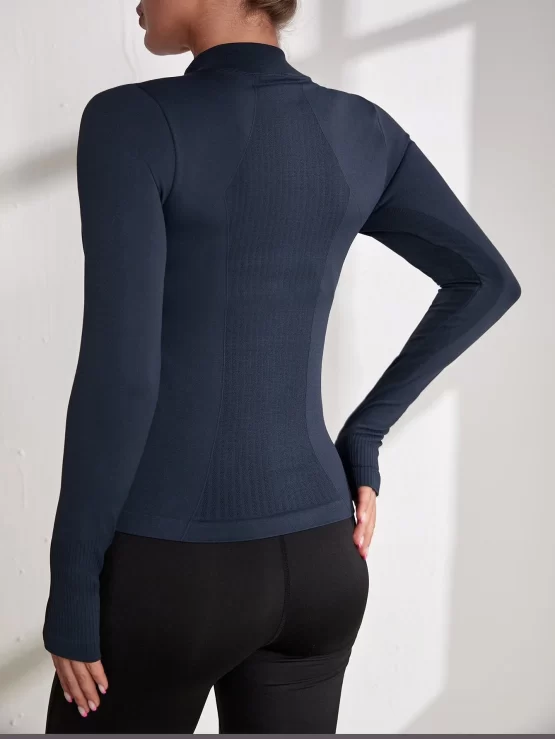 Zipper Up Collar Seamless Sports Jacket - Image 2