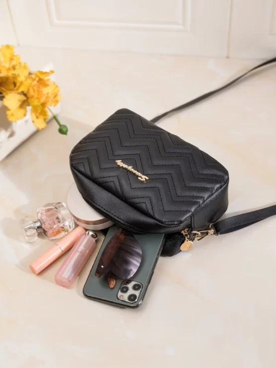 Mini Metal Decor Quilted Pattern Square Bag - Image 3