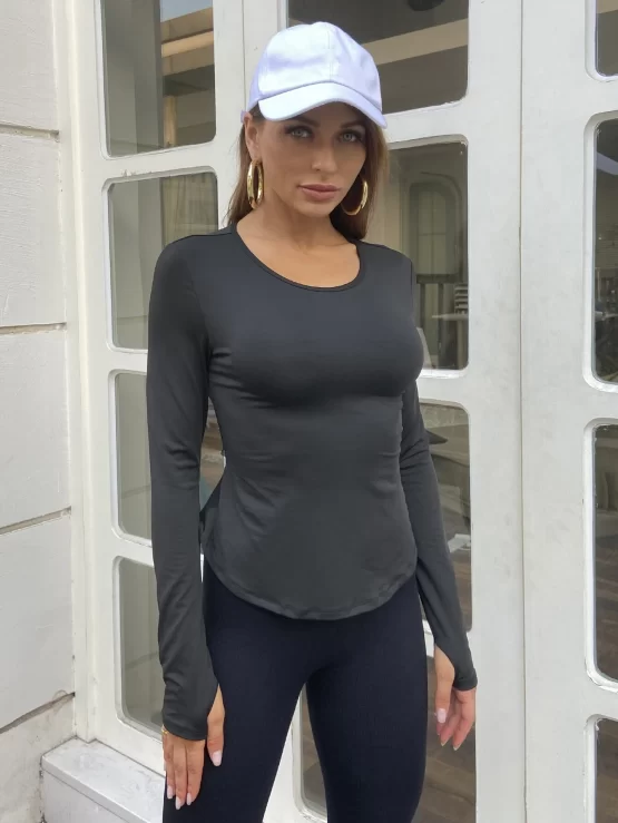 Criss Cross Cut Out Peekaboo Back Sports Tee - Image 2