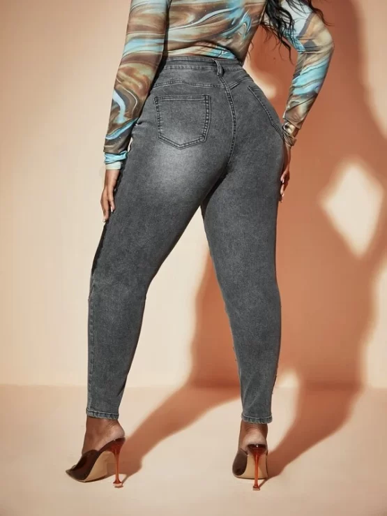 Plus Panel Skinny Zipper Fly High Waist Jeans - Image 3