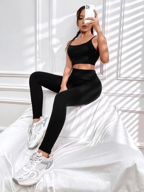 Seamless High Stretch Sports Bra & Wide Band Waist Leggings - Image 5