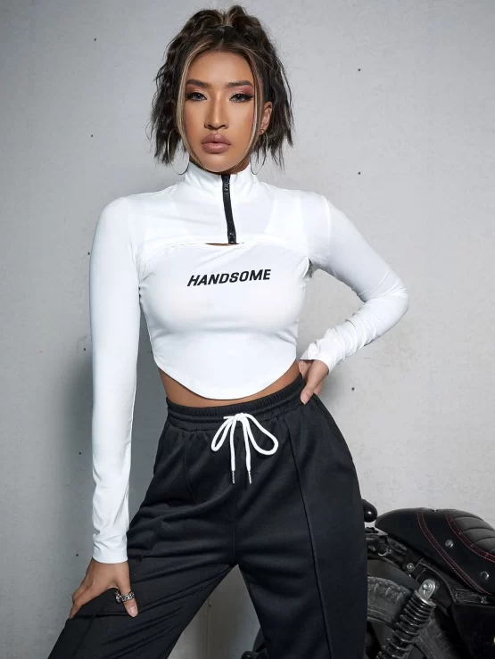 Letter Graphic Tank Top & Zip Up Crop Top - Image 3