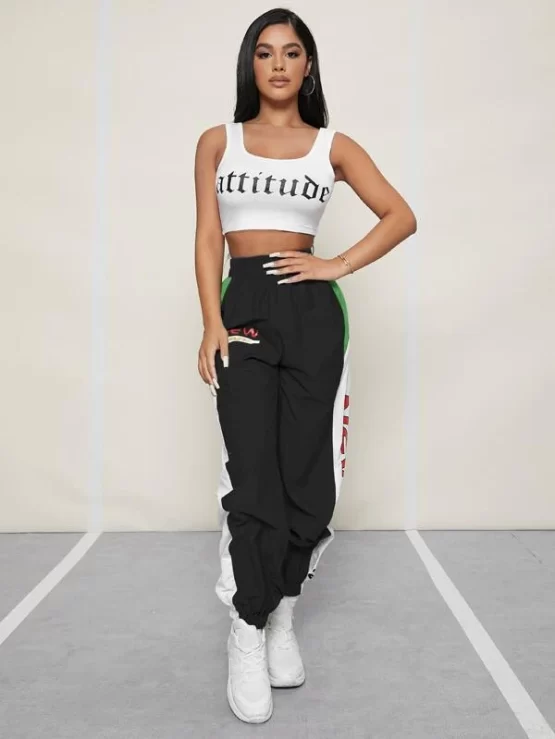 Letter Graphic Tank Top & Carrot Pants Set - Image 5