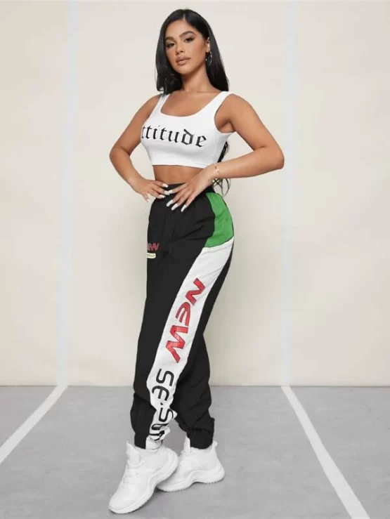 Letter Graphic Tank Top & Carrot Pants Set - Image 4