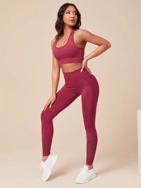 Seamless High Stretch Contrast Fishnet Sports Set - Image 3