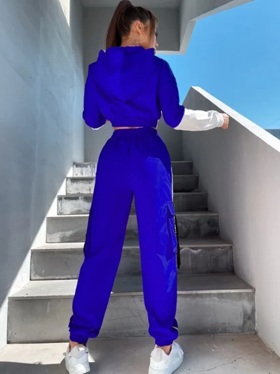 Color Block Contrast Letter Tape Drop Shoulder Hooded Jacket & Pants - Image 3