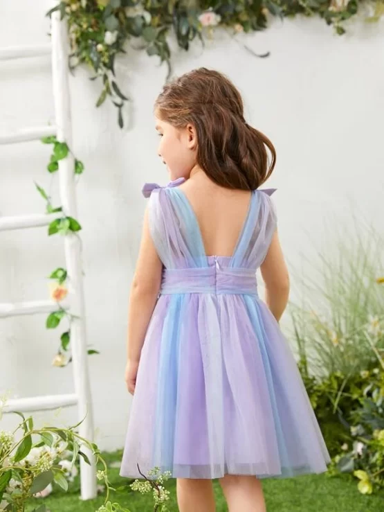 Toddler Girls Knot Detail Ombre Mesh Dress - Image 3