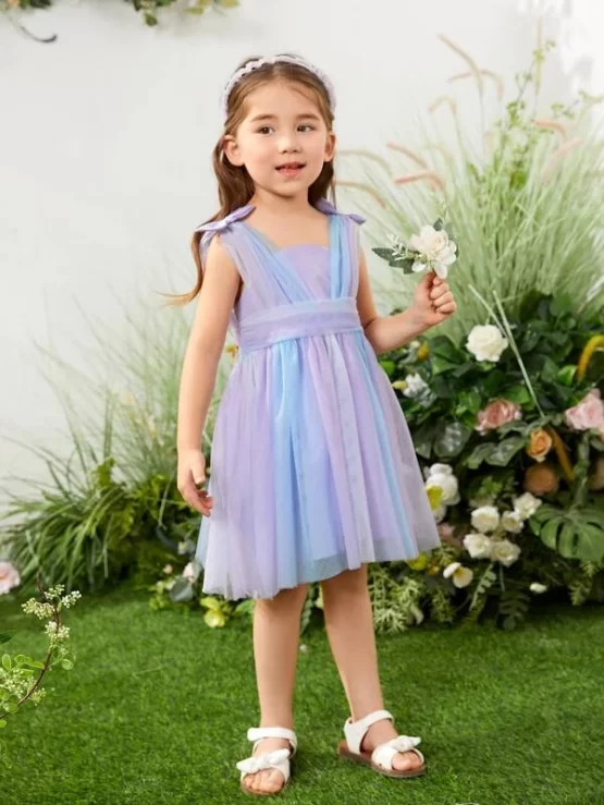 Toddler Girls Knot Detail Ombre Mesh Dress - Image 2