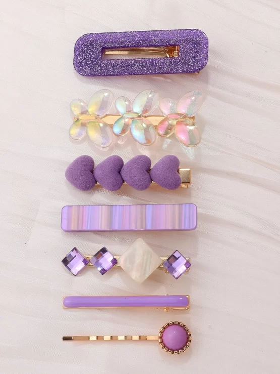 Seven Pieces Heart & Butterfly Decor Hair Clip - Image 3