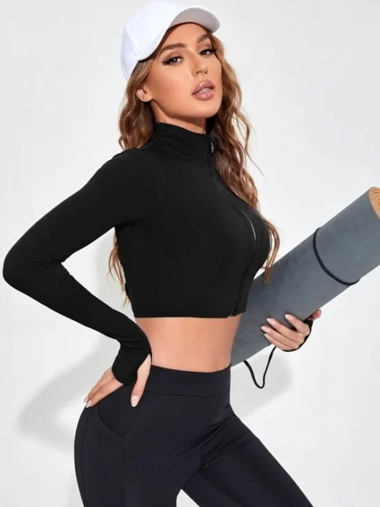 Breathable Zipper Front Marled Knit Sports Jacket - Image 9