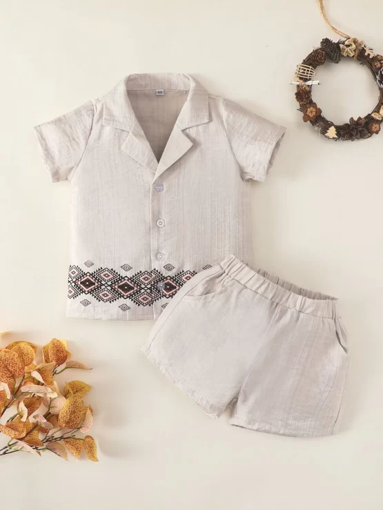Baby Geometric Boho Print Blouse & Shorts - Image 2