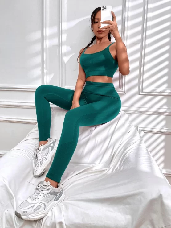 Seamless High Stretch Sports Bra & Wide Band Waist Leggings - Image 4