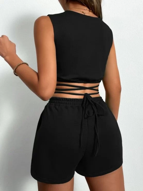 Criss Cross Tie Back Crop Top & Track Shorts Set - Image 6