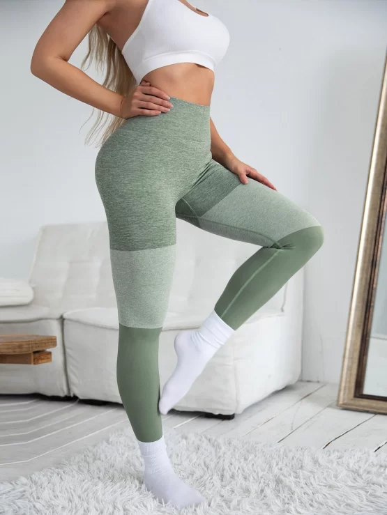 Color Block Wide Waistband Sports Leggings - Image 3