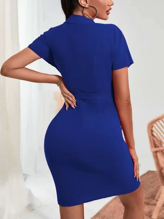 Batwing Sleeve Ruched Button Up Belted Dress - Image 5