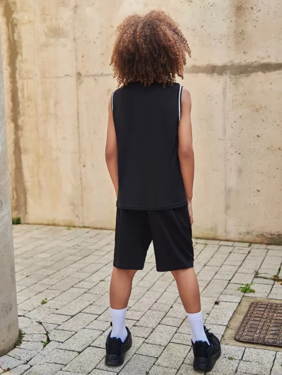 Boys Letter Graphic Basketball Jersey Top Tank & Track Shorts - Image 5